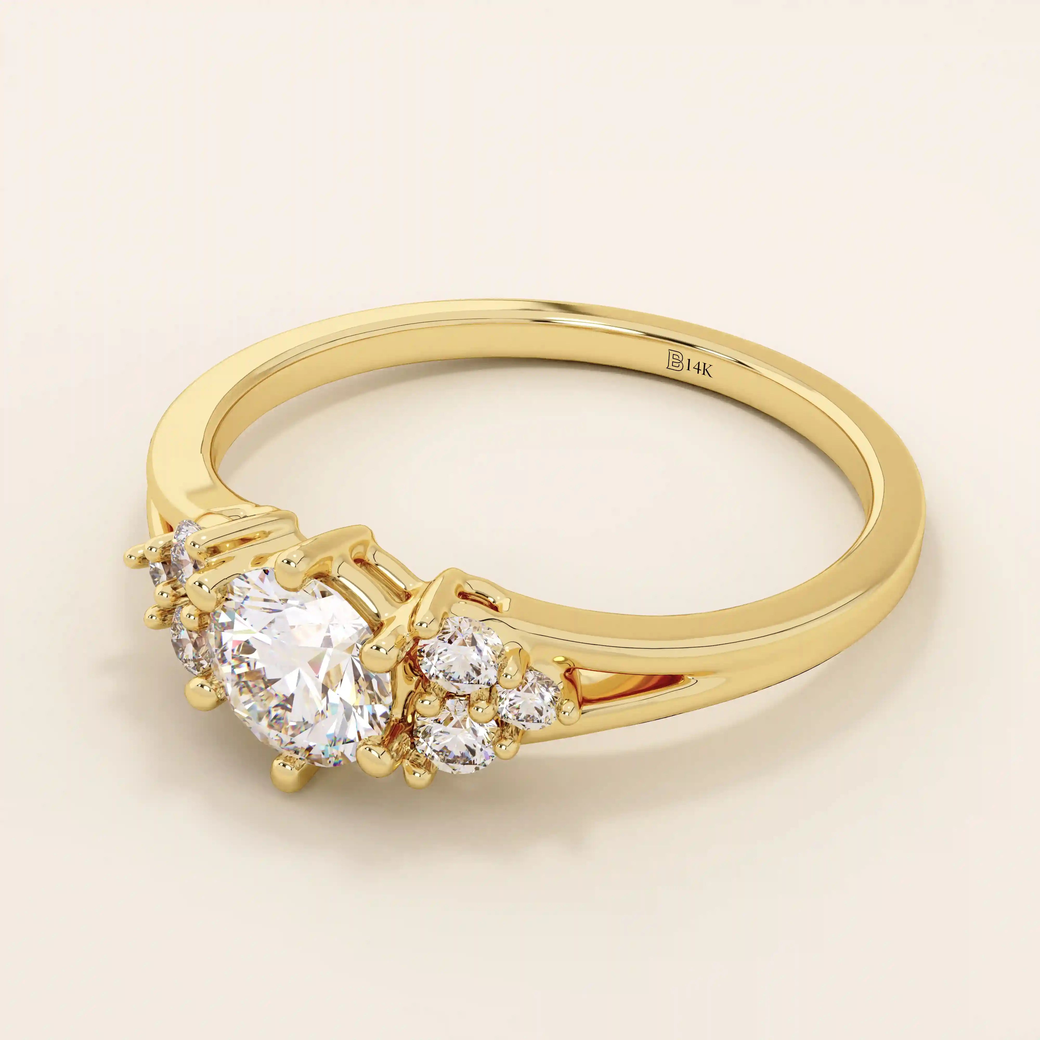 14k solid gold dainty engagement ring with a round moissanite center stone and tiny accent stones on the side. A delicate and timeless design. Perfect for minimal yet meaningful proposals.