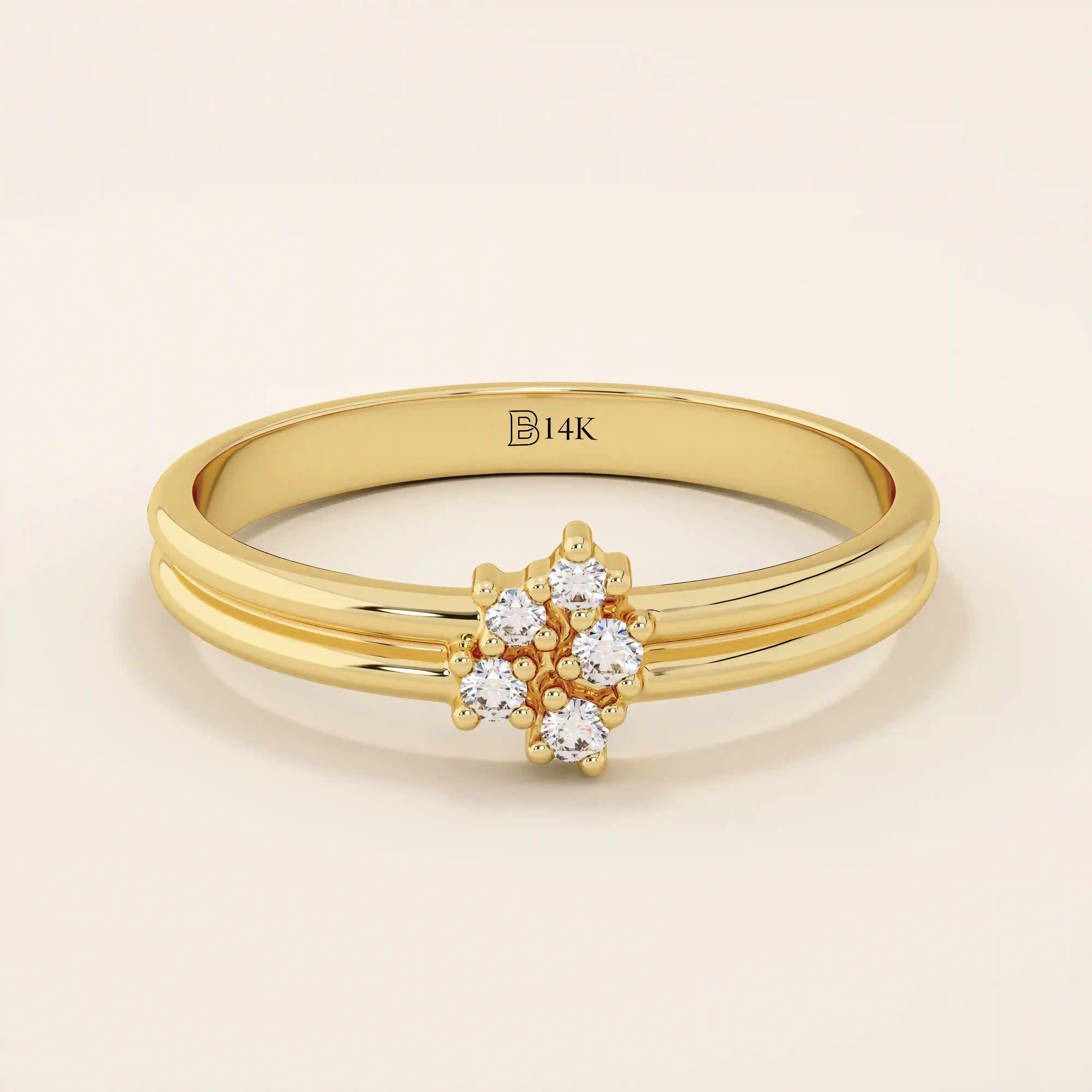 14k solid gold double band promise ring featuring clustered moissanite stones. A bold and elegant design perfect for everyday wear.