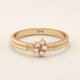 14k solid gold double band promise ring featuring clustered moissanite stones. A bold and elegant design perfect for everyday wear.