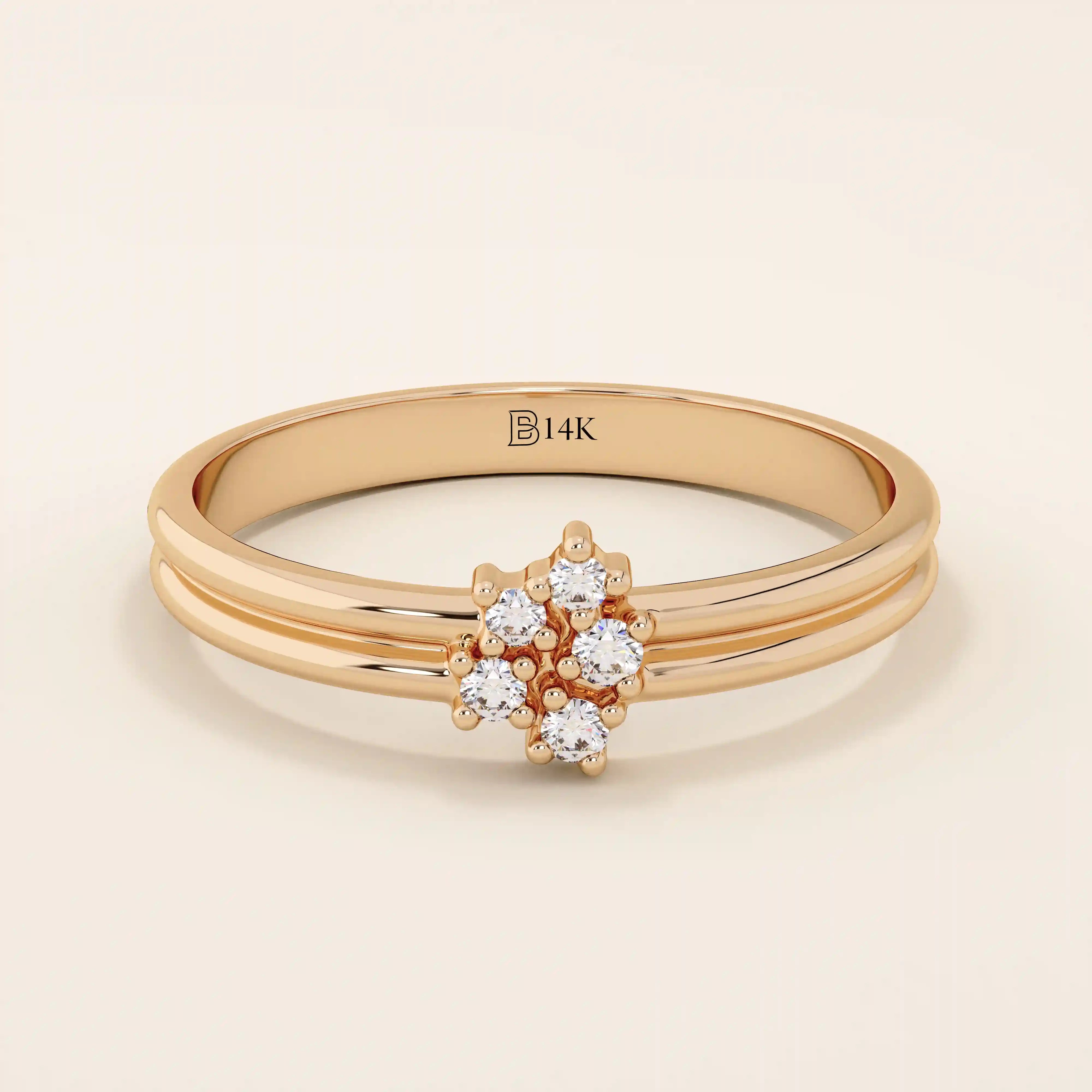 14k solid gold double band promise ring featuring clustered moissanite stones. A bold and elegant design perfect for everyday wear.