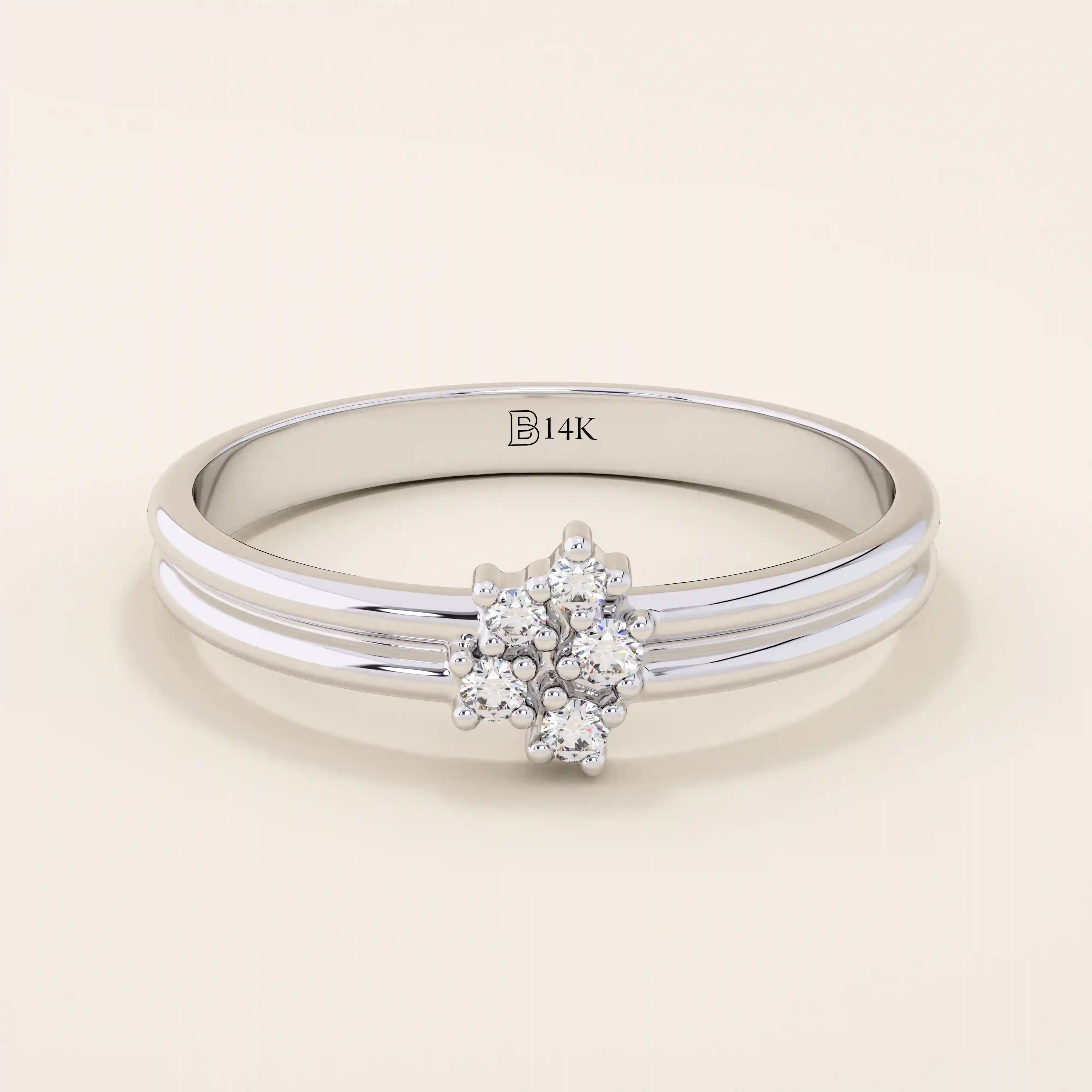 14k solid gold double band promise ring featuring clustered moissanite stones. A bold and elegant design perfect for everyday wear.