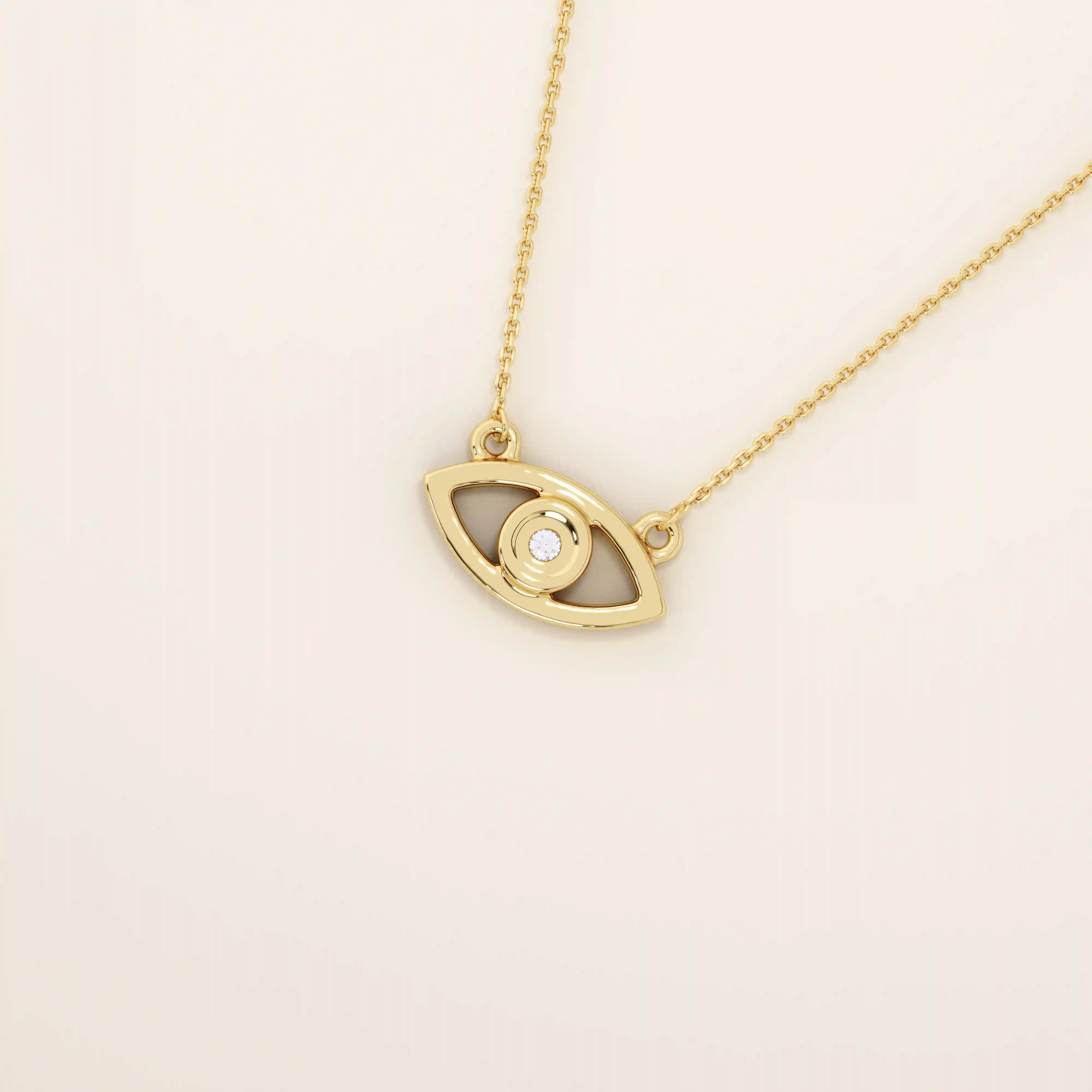 14k solid gold evil eye necklace with a minimalist eye shape and smooth polished finish. A protective and meaningful gold piece. Perfect for everyday wear or gifting.BRENNMORE 