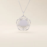 14k solid gold flower-shaped pendant necklace with a smooth, plain surface perfect for engraving. Minimalist and customizable everyday jewelry.