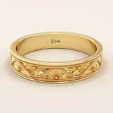 14K solid gold Flower Pattern alliance Band is the perfect unisex option as a wedding band14K solid gold Flower Pattern alliance Band is the perfect unisex option as a wedding band