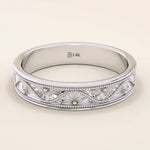 14K solid gold Flower Pattern alliance Band is the perfect unisex option as a wedding band14K solid gold Flower Pattern alliance Band is the perfect unisex option as a wedding band