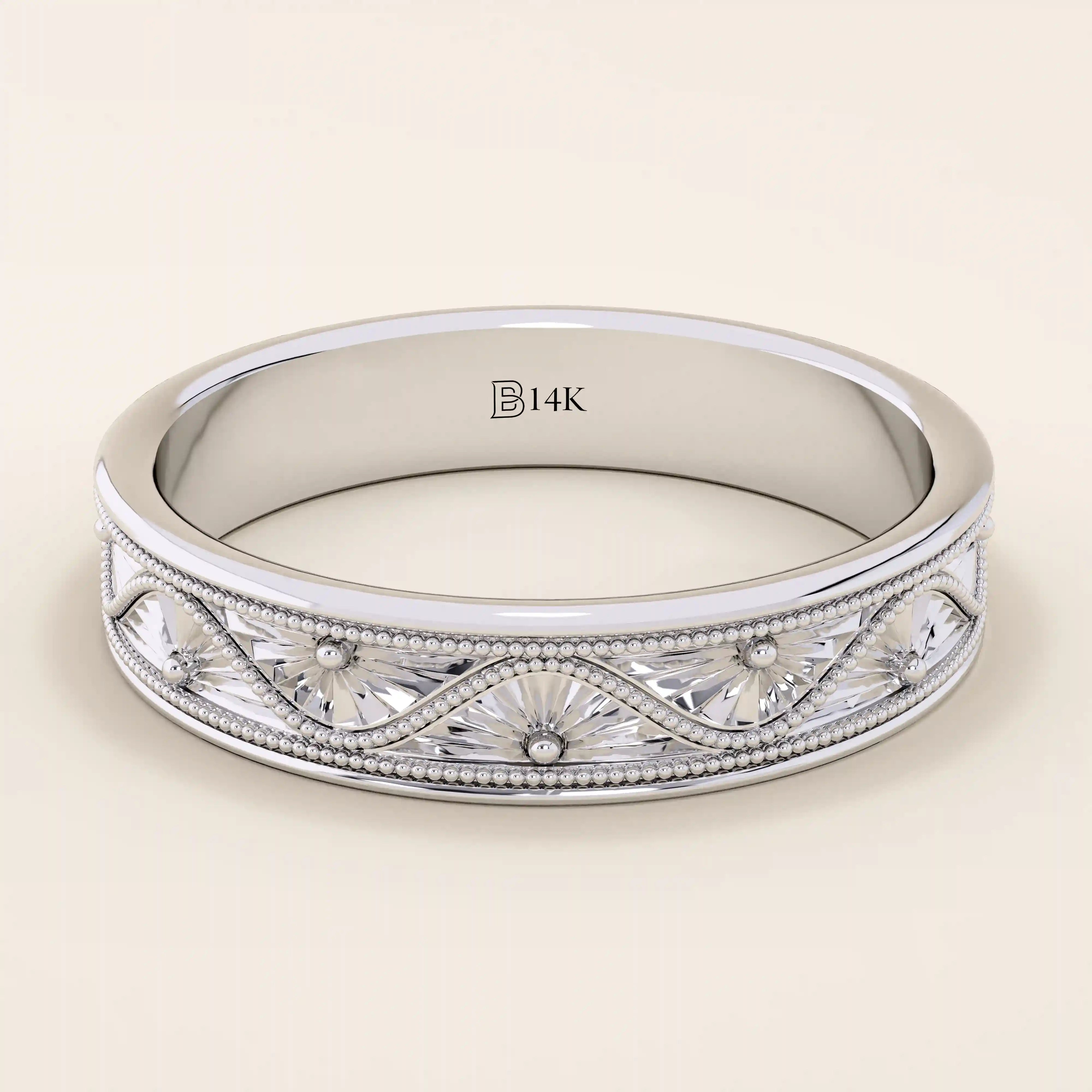 14K solid gold Flower Pattern alliance Band is the perfect unisex option as a wedding band14K solid gold Flower Pattern alliance Band is the perfect unisex option as a wedding band