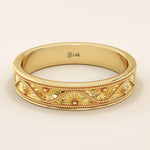 14K solid gold Flower Pattern alliance Band is the perfect unisex option as a wedding band14K solid gold Flower Pattern alliance Band is the perfect unisex option as a wedding band