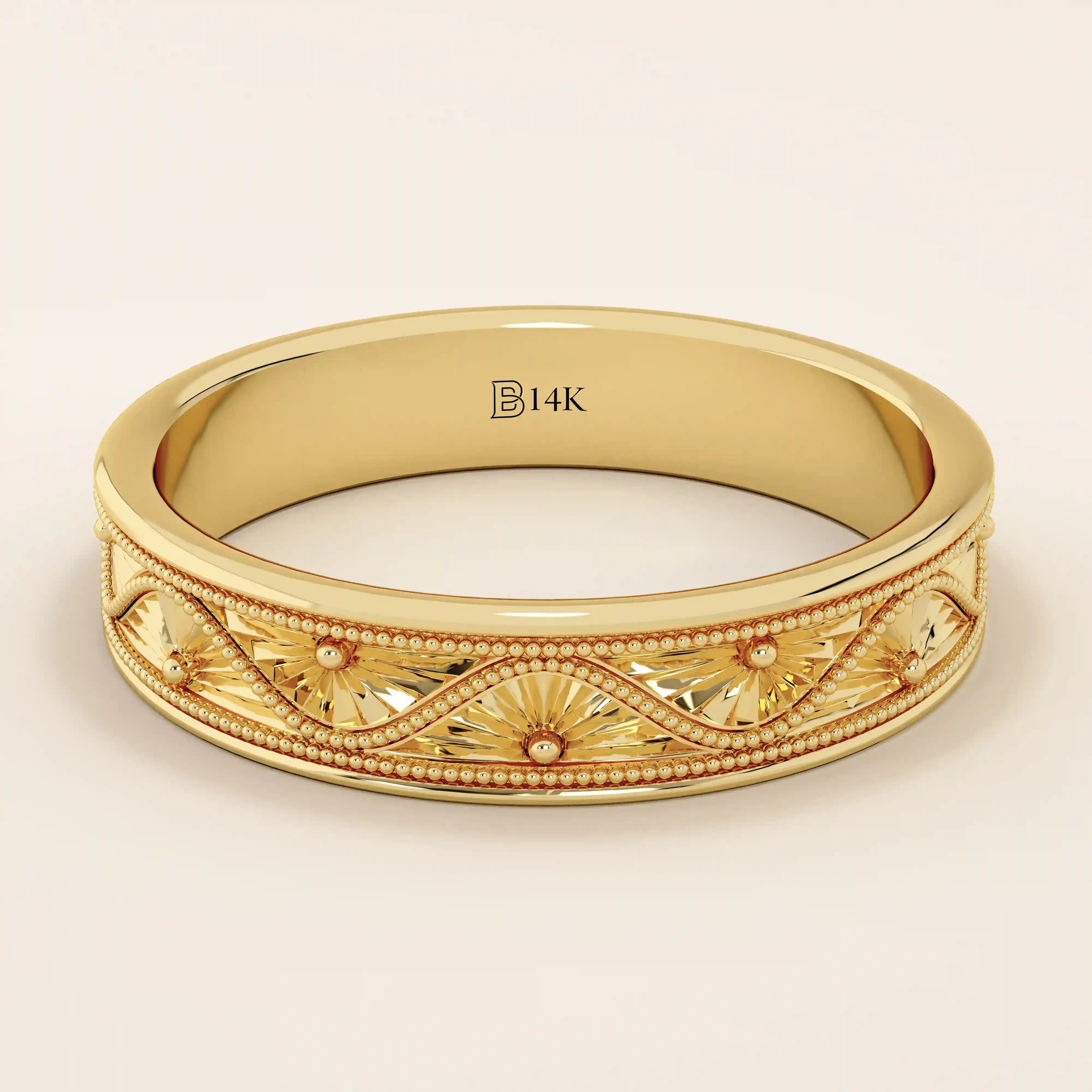 14K solid gold Flower Pattern alliance Band is the perfect unisex option as a wedding band14K solid gold Flower Pattern alliance Band is the perfect unisex option as a wedding band