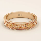 14K solid gold Flower Pattern alliance Band is the perfect unisex option as a wedding band14K solid gold Flower Pattern alliance Band is the perfect unisex option as a wedding band