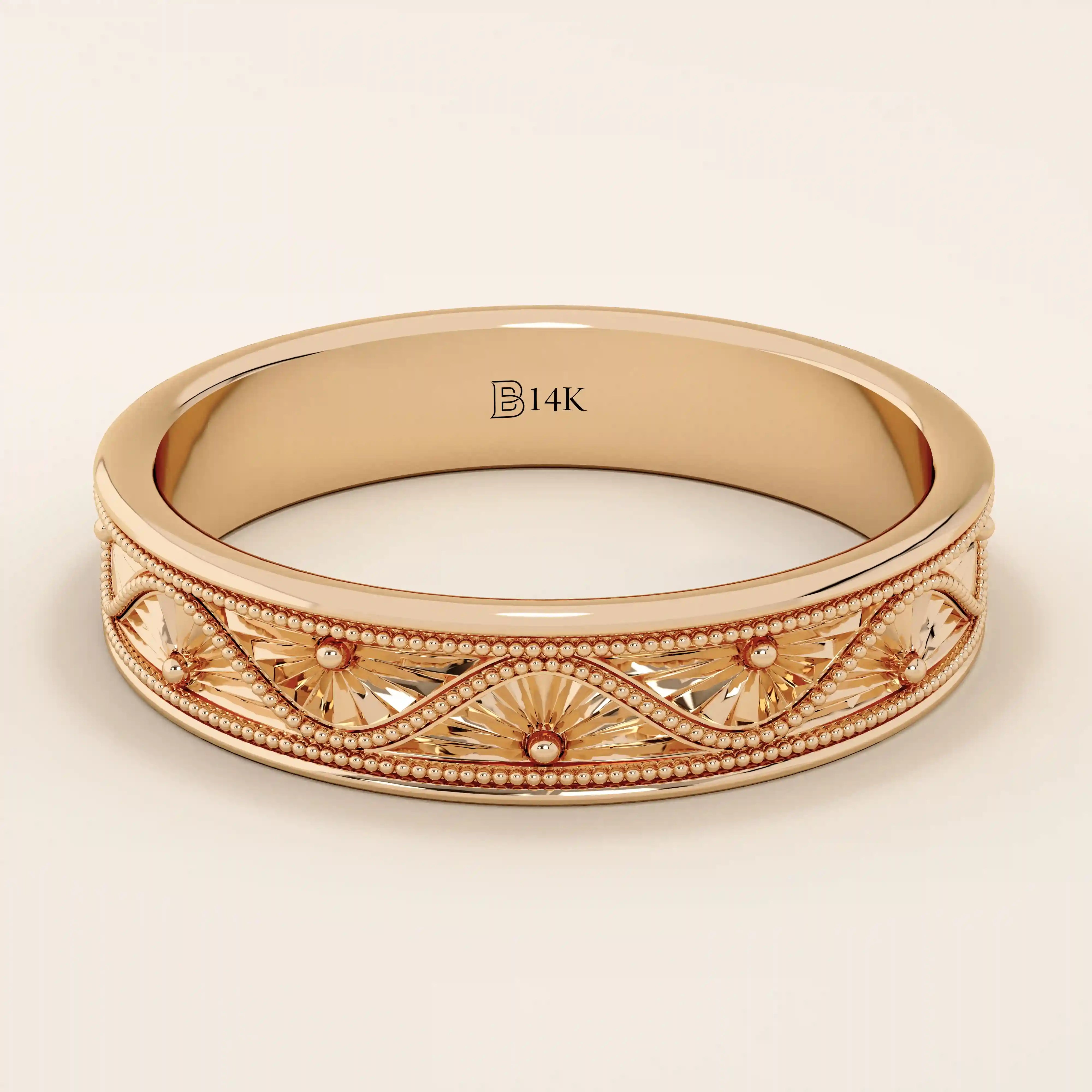 14K solid gold Flower Pattern alliance Band is the perfect unisex option as a wedding band14K solid gold Flower Pattern alliance Band is the perfect unisex option as a wedding band