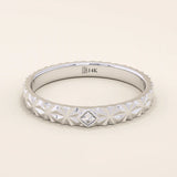14k solid gold  geometric textured patterned slim unisex wedding band alliance