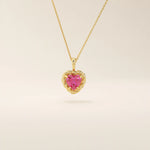 14k solid gold heart pendant necklace with a lab-grown ruby center. Bold yet delicate ruby necklace for women. Ideal for gifting or everyday wear.