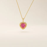 14k solid gold heart pendant necklace with a lab-grown ruby center. Bold yet delicate ruby necklace for women. Ideal for gifting or everyday wear.
