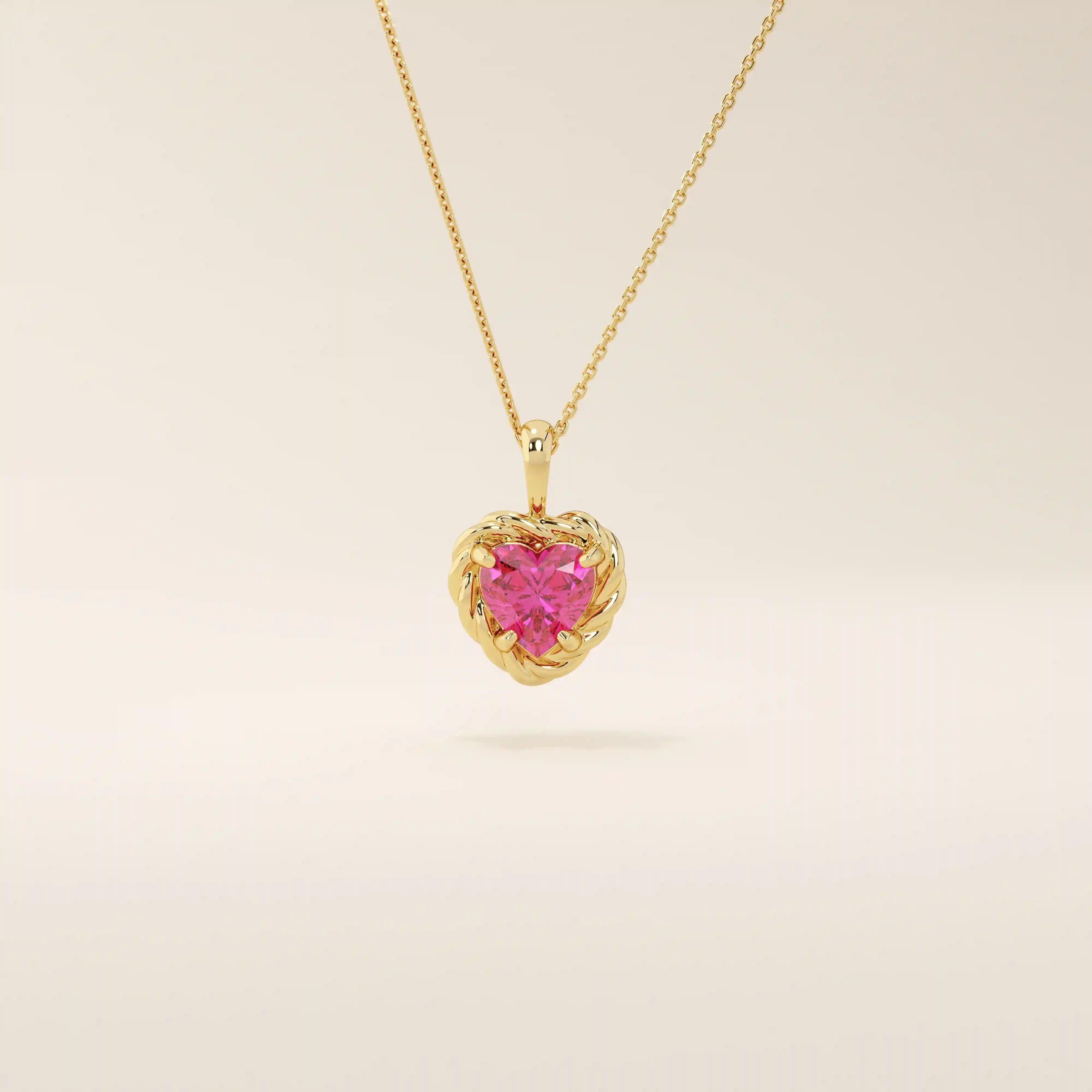 14k solid gold heart pendant necklace with a lab-grown ruby center. Bold yet delicate ruby necklace for women. Ideal for gifting or everyday wear.