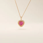 14k solid gold heart pendant necklace with a lab-grown ruby center. Bold yet delicate ruby necklace for women. Ideal for gifting or everyday wear.