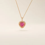 14k solid gold heart pendant necklace with a lab-grown ruby center. Bold yet delicate ruby necklace for women. Ideal for gifting or everyday wear.