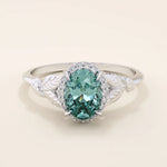 14k solid gold oval teal sapphire with halo pave moissanite stones engagement ring for women
