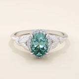 14k solid gold oval teal sapphire with halo pave moissanite stones engagement ring for women