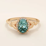 14k solid gold oval teal sapphire with halo pave moissanite stones engagement ring for women