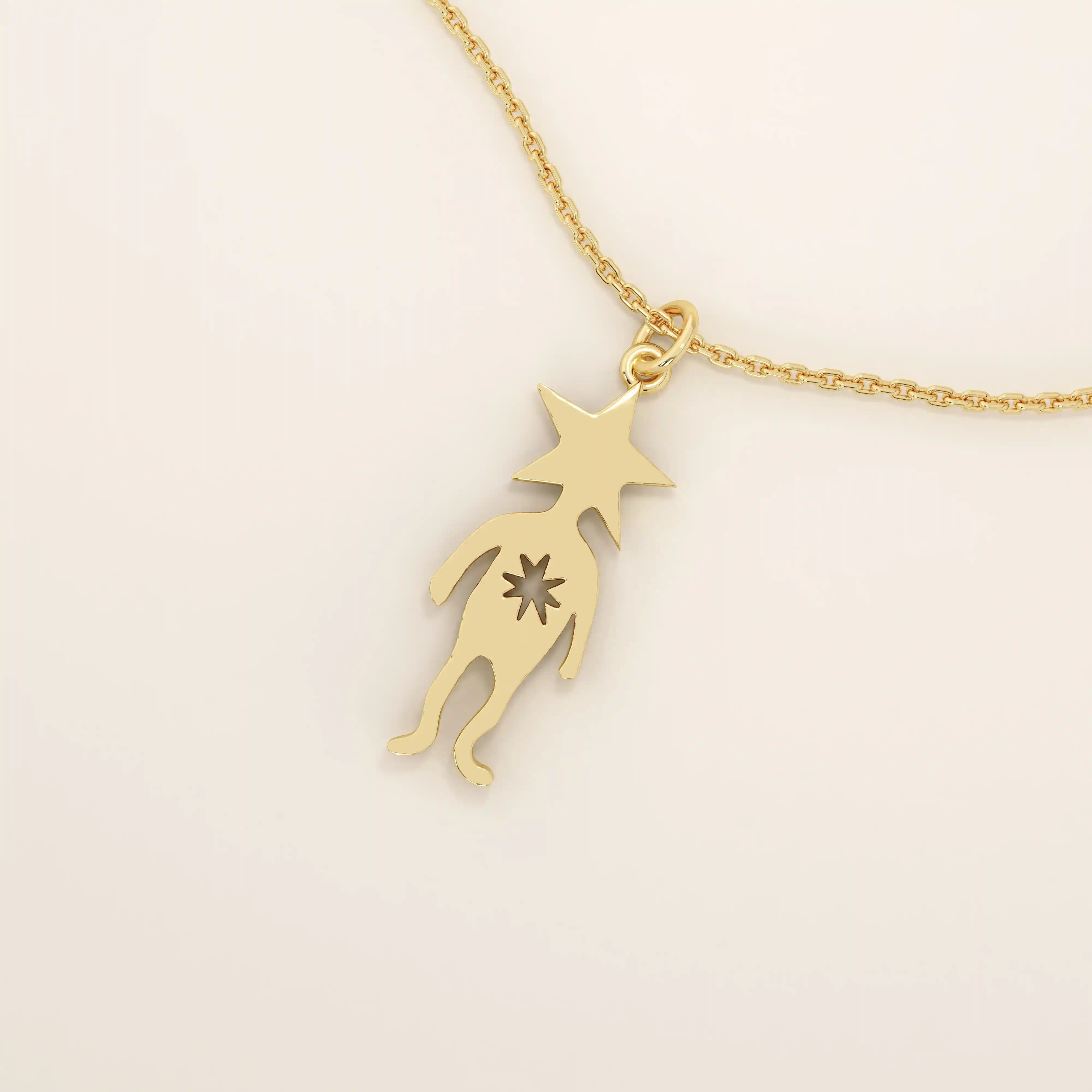 14k solid gold pendant necklace featuring a star-shaped head charm designed for little boys. Simple and charming everyday accessory.