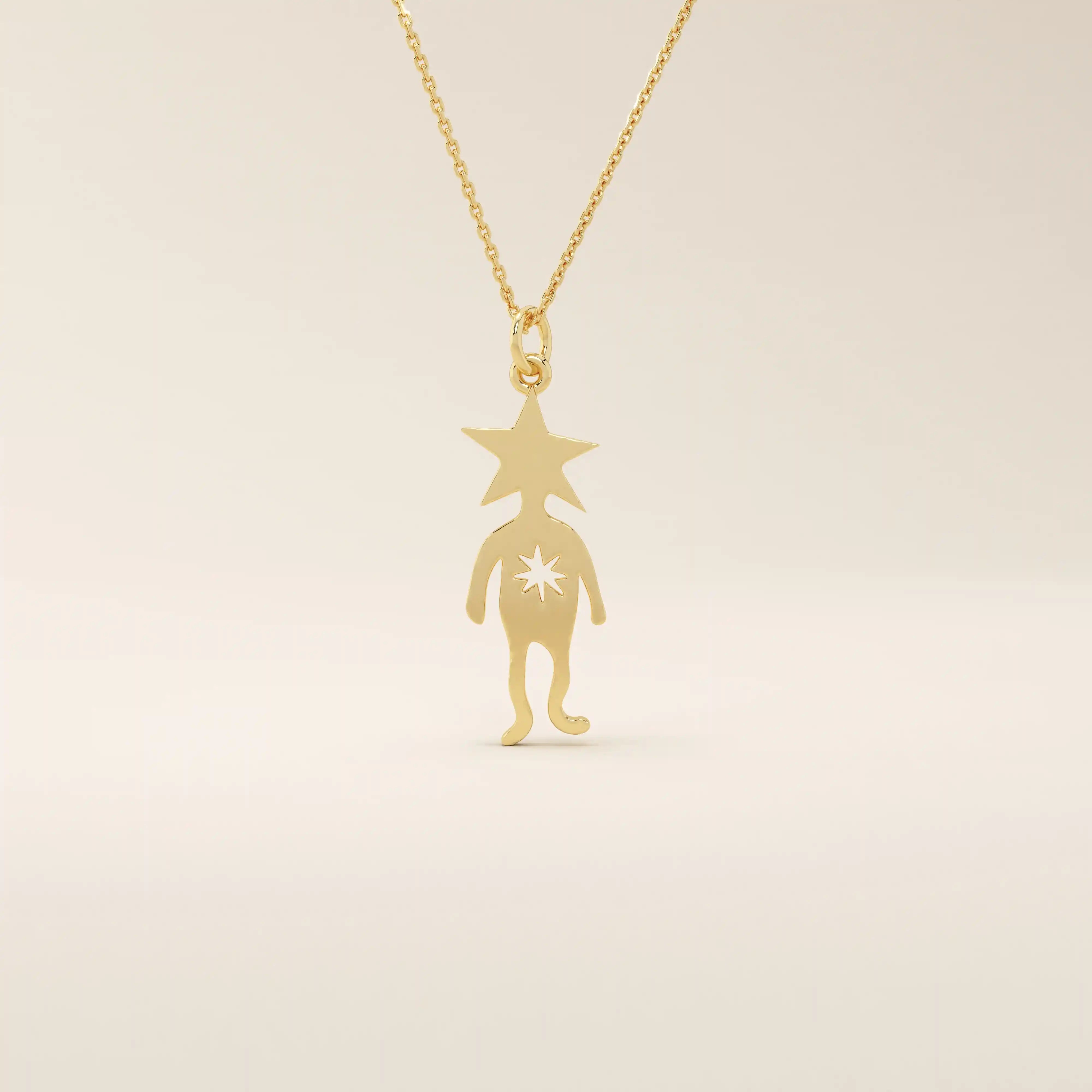 14k solid gold pendant necklace featuring a star-shaped head charm designed for little boys. Simple and charming everyday accessory.