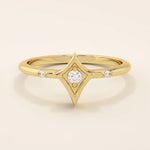 14k solid gold pinky signet ring with a geometric rhombus shape. A modern and minimalist design perfect for everyday wear.
