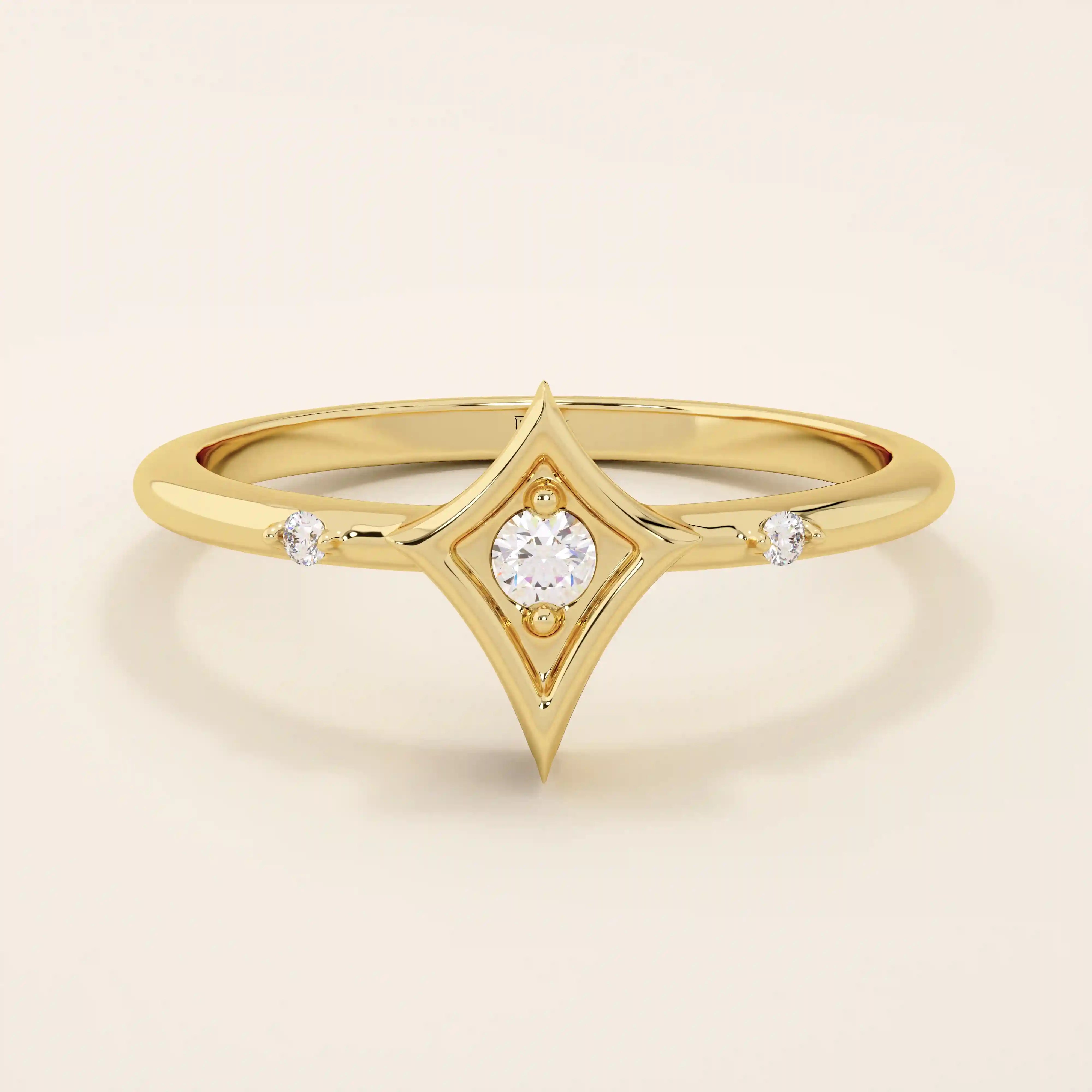 14k solid gold pinky signet ring with a geometric rhombus shape. A modern and minimalist design perfect for everyday wear.