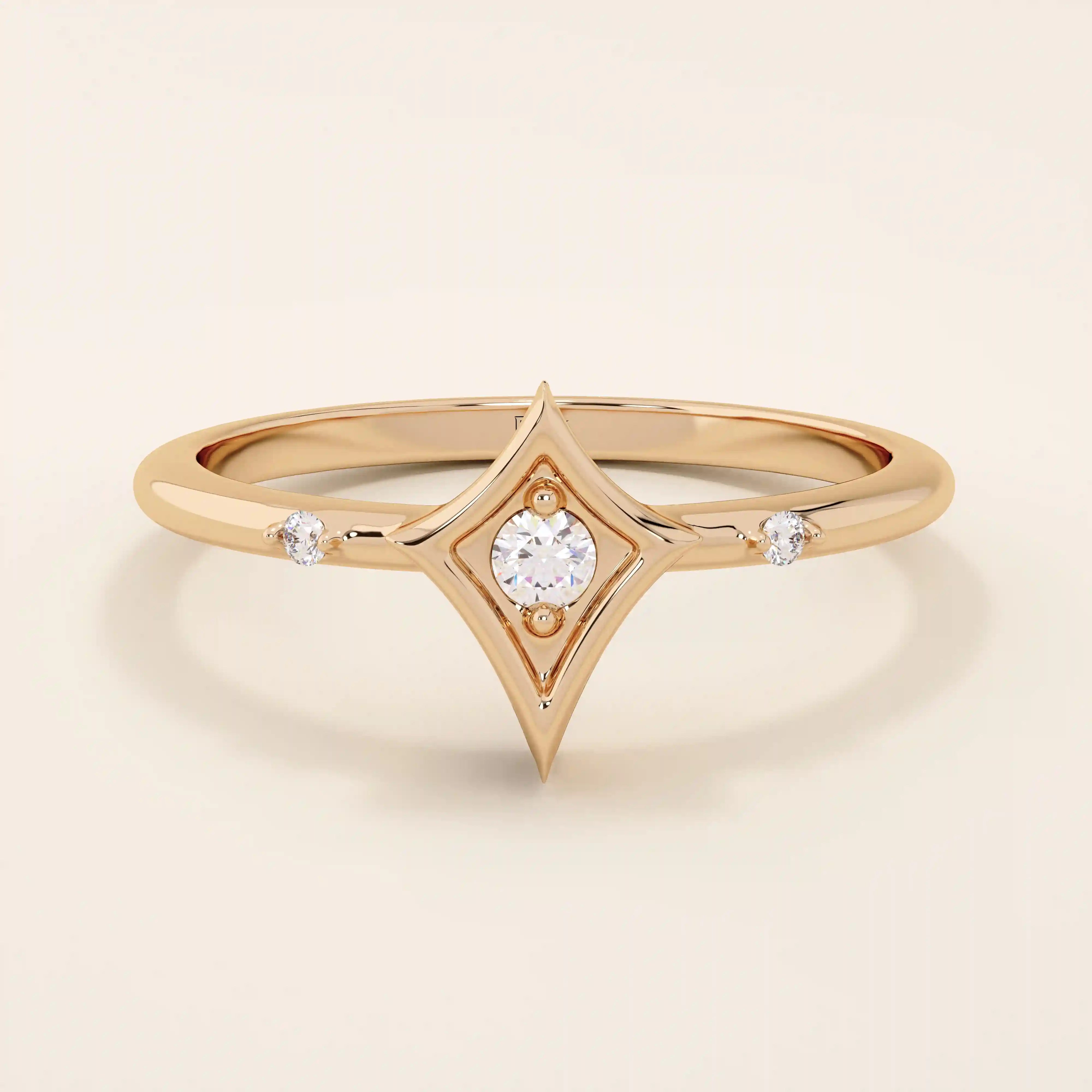 14k solid gold pinky signet ring with a geometric rhombus shape. A modern and minimalist design perfect for everyday wear.