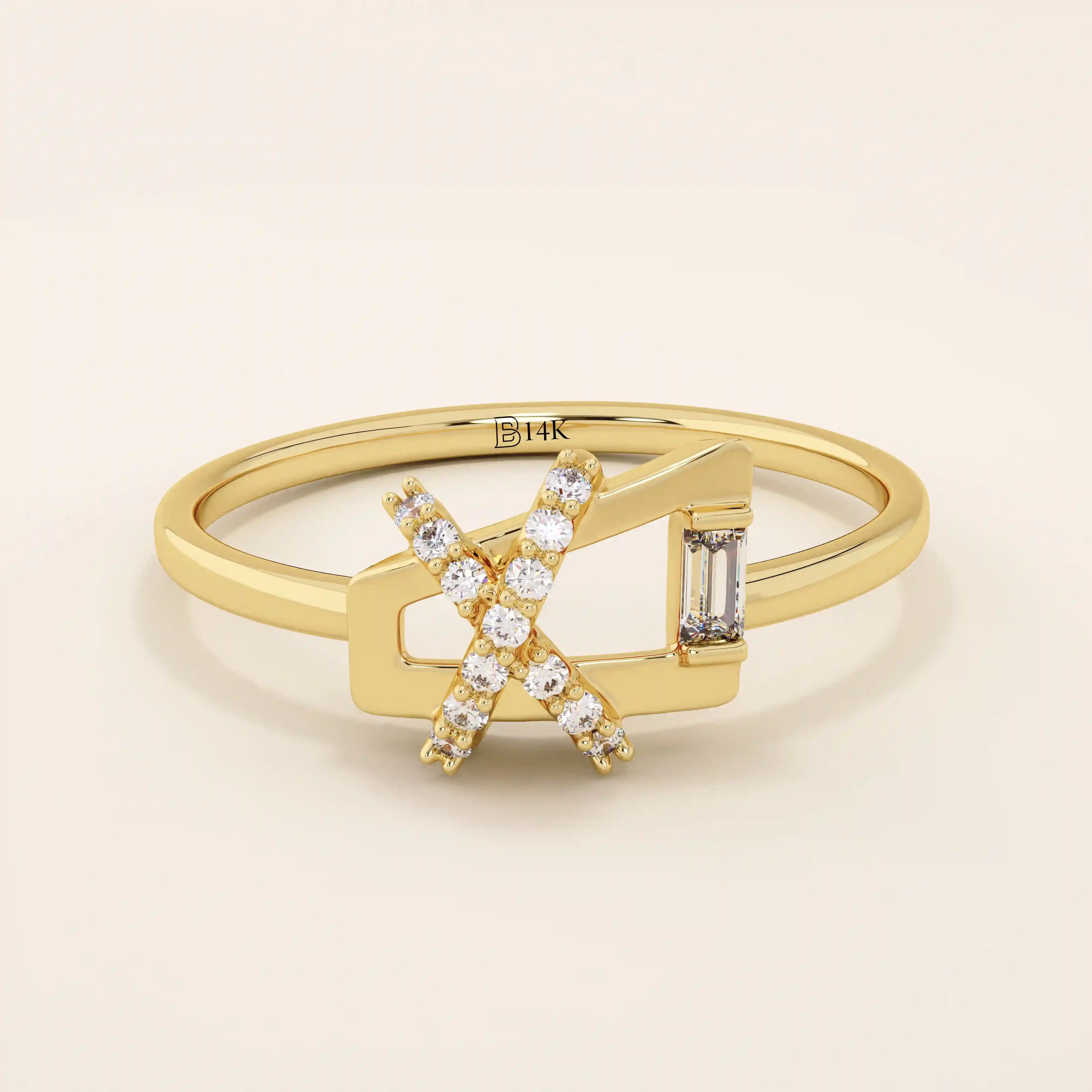 14k solid gold pinky signet ring with a unique geometric design, paved with sparkling moissanites. A modern and elegant statement piece.