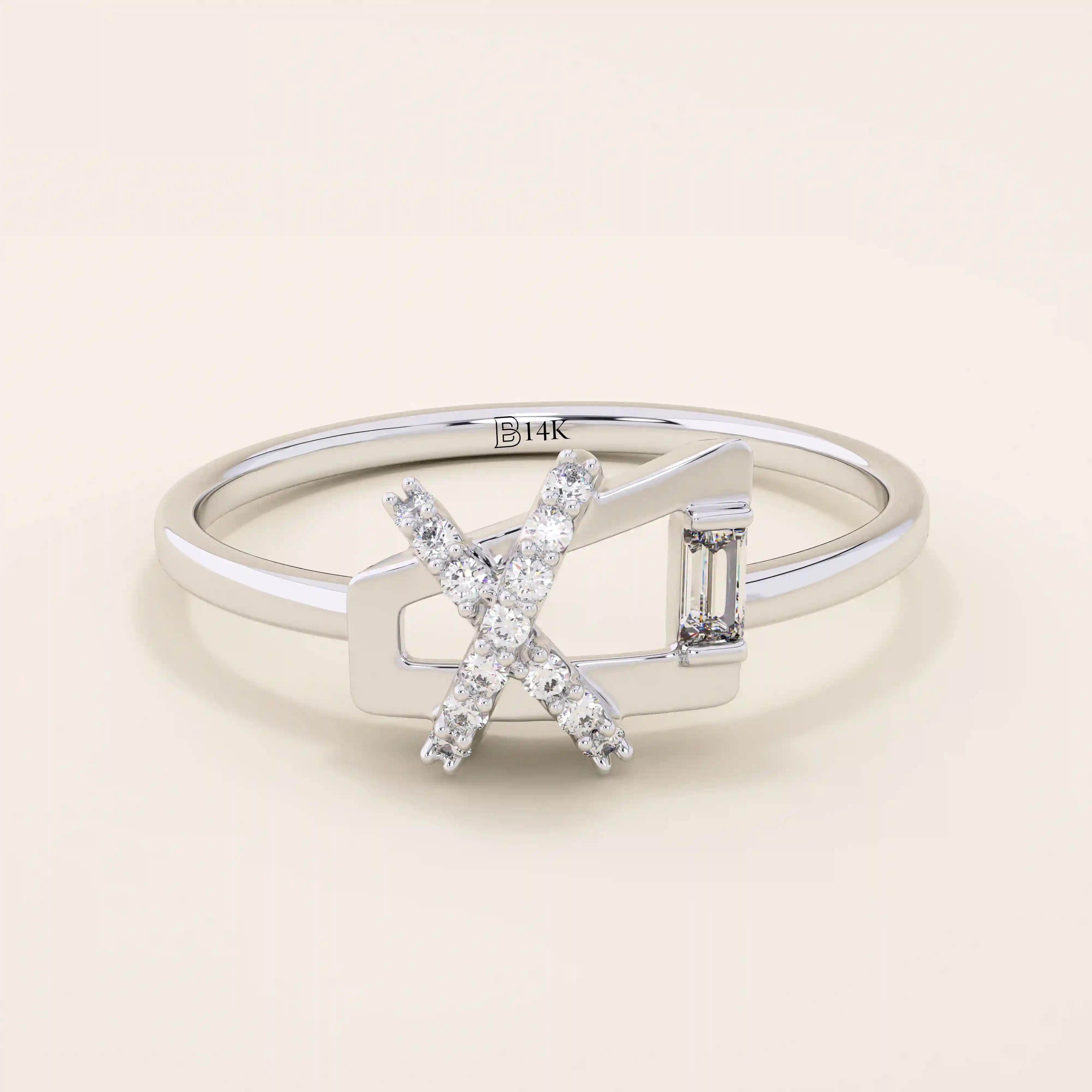 14k solid gold pinky signet ring with a unique geometric design, paved with sparkling moissanites. A modern and elegant statement piece.