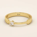 14k solid gold promise ring featuring a unique design with a single sparkling moissanite stone. Modern and elegant for everyday wear.