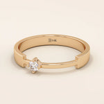 14k solid gold promise ring featuring a unique design with a single sparkling moissanite stone. Modern and elegant for everyday wear.