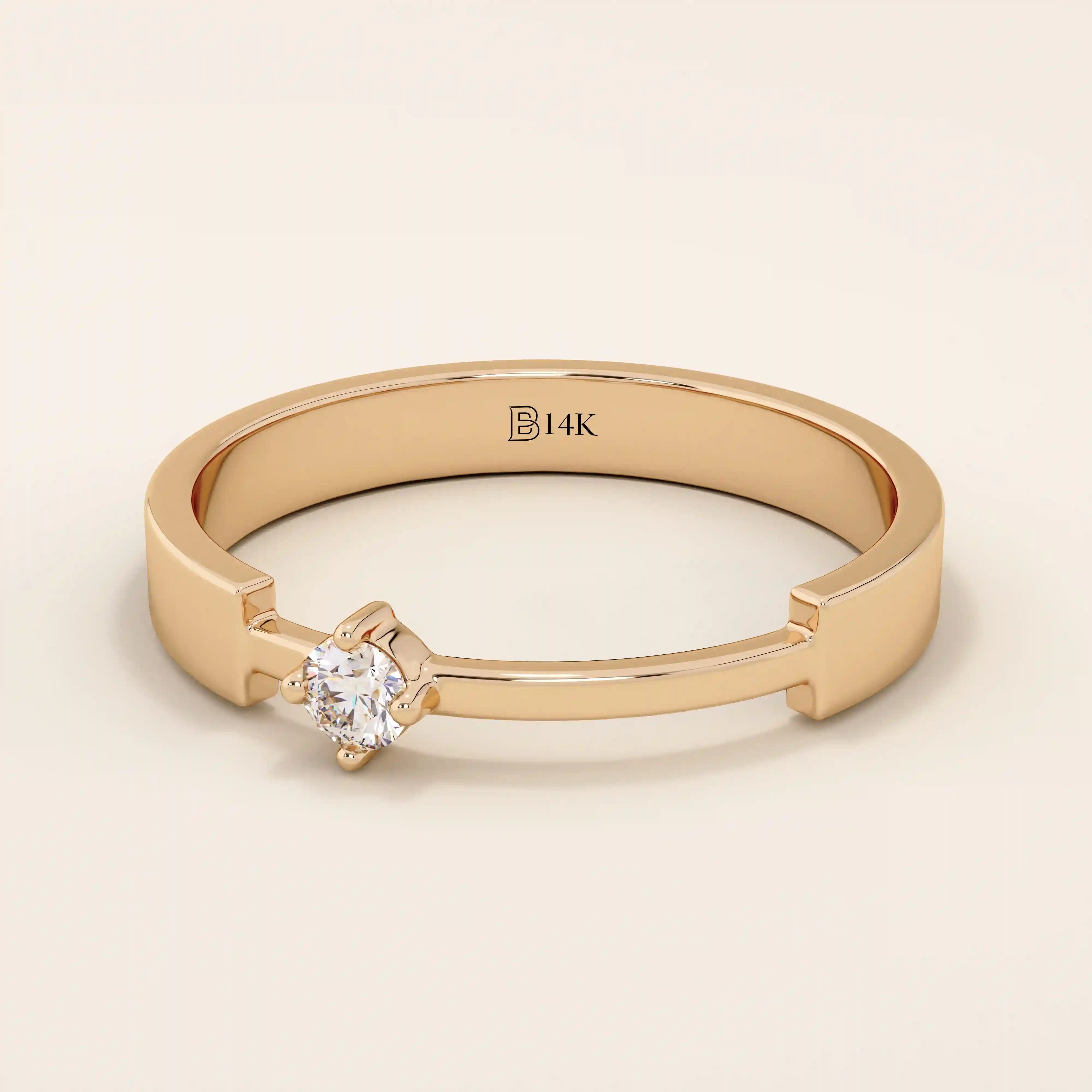 14k solid gold promise ring featuring a unique design with a single sparkling moissanite stone. Modern and elegant for everyday wear.