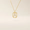 14k solid gold rectangle-shaped necklace featuring a personalized dangling initial letter. A modern and customizable everyday accessory.