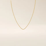 14k solid gold rectangle link chain necklace with clean, structured lines. A bold yet minimal gold chain for everyday style. Perfect for wearing alone or layering.