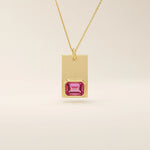 14k solid gold rectangle pendant with a bezel-set emerald-cut lab-grown ruby. A bold yet refined birthstone necklace with clean lines and rich red hue. Perfect for gifting or layering as meaningful fine jewelry.