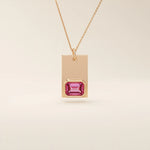 14k solid gold rectangle pendant with a bezel-set emerald-cut lab-grown ruby. A bold yet refined birthstone necklace with clean lines and rich red hue. Perfect for gifting or layering as meaningful fine jewelry.