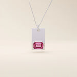 14k solid gold rectangle pendant with a bezel-set emerald-cut lab-grown ruby. A bold yet refined birthstone necklace with clean lines and rich red hue. Perfect for gifting or layering as meaningful fine jewelry.