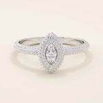 14K SOLID GOLD TEXTURED BAND BEZEL MARQUISE ENGAGEMENT RING FOR WOMEN