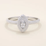 14K SOLID GOLD TEXTURED BAND BEZEL MARQUISE ENGAGEMENT RING FOR WOMEN