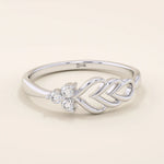 14k solid gold trio moissanite leaf wedding ring for women
