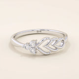 14k solid gold trio moissanite leaf wedding ring for women