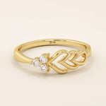 14k solid gold trio moissanite leaf wedding ring for women