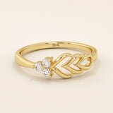 14k solid gold trio moissanite leaf wedding ring for women