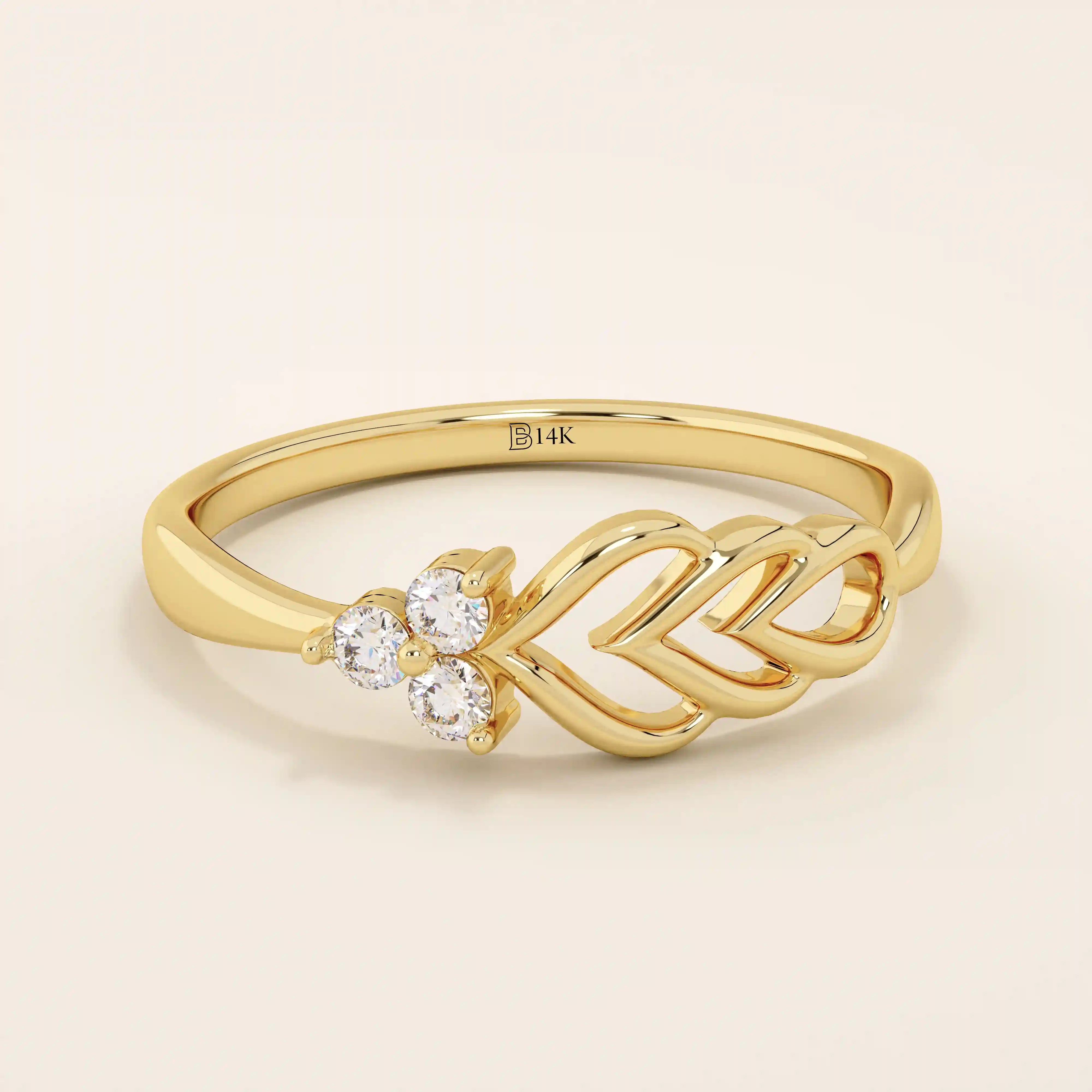 14k solid gold trio moissanite leaf wedding ring for women