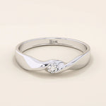 14k solid gold twist design promise ring with a solo bezel-set moissanite. Elegant and modern minimalist ring perfect for daily wear.