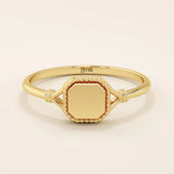 14k solid gold vintage-style square-shaped signet ring with classic detailing. Timeless and elegant design for everyday wear.