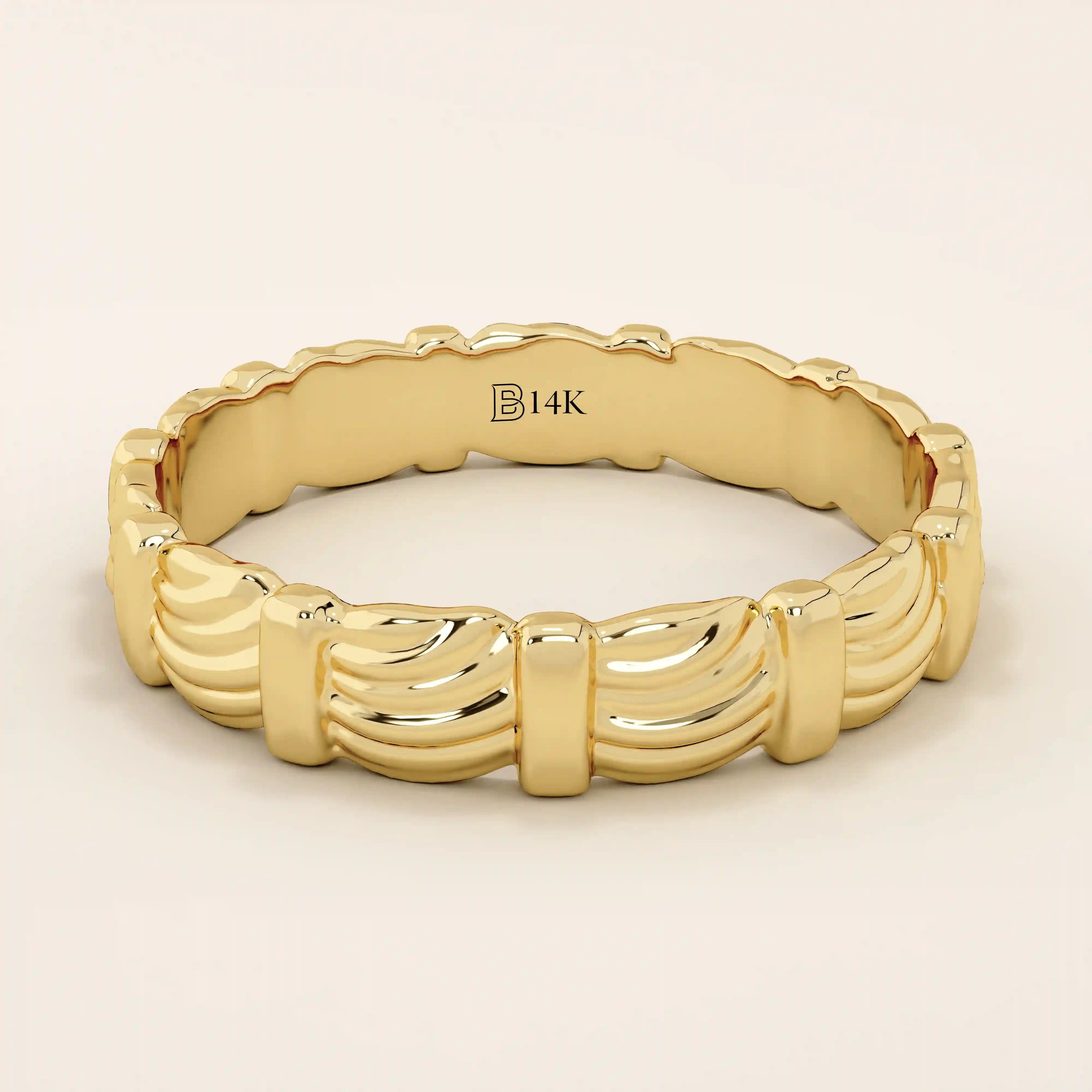 14K SOLID GOLD UNIQUE BUMPY WAVE UNISEX DESIGN ALLIANCE WEDDING BAND