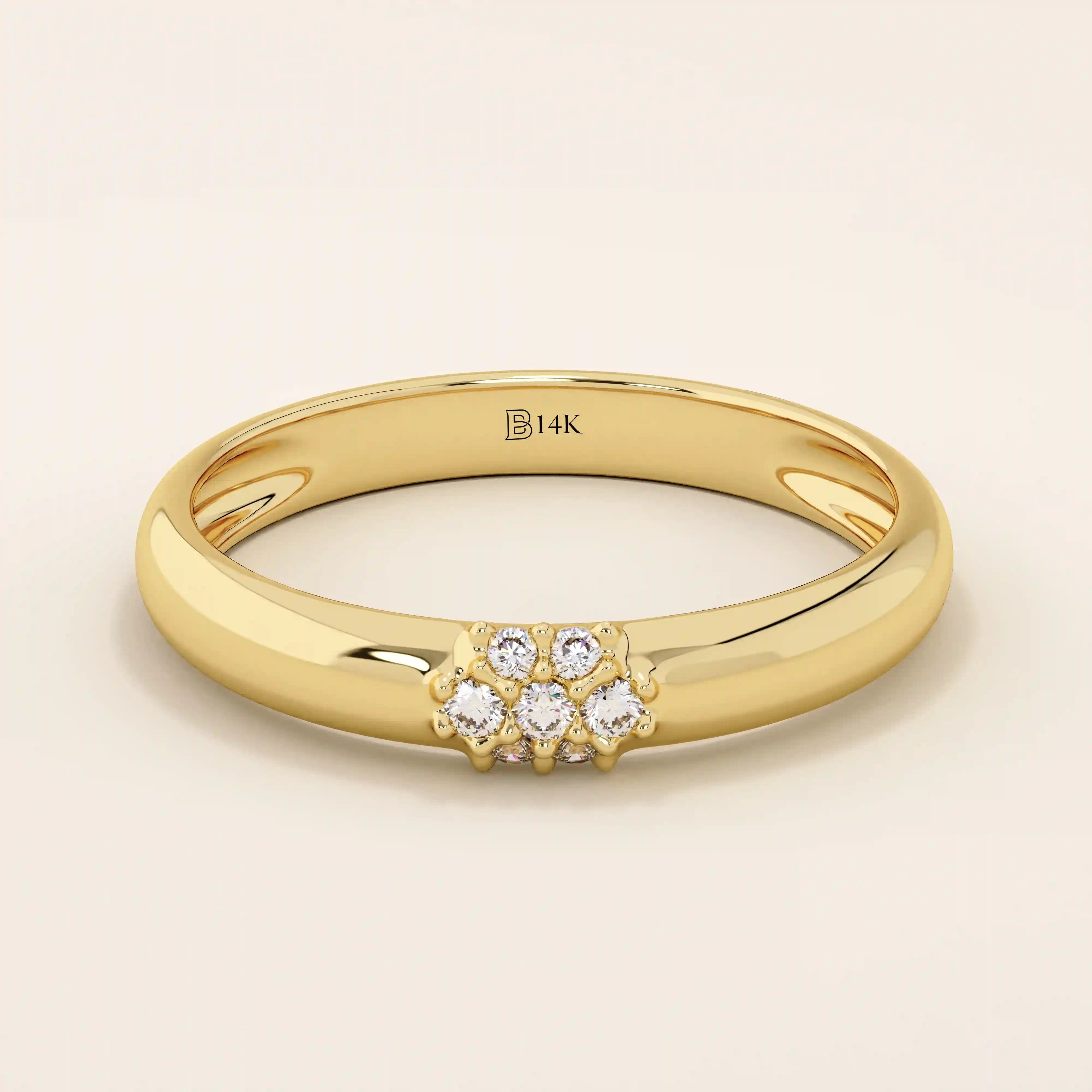 14k solid gold wedding band promise ring featuring clustered sparkling moissanites. A radiant and elegant symbol of commitment.