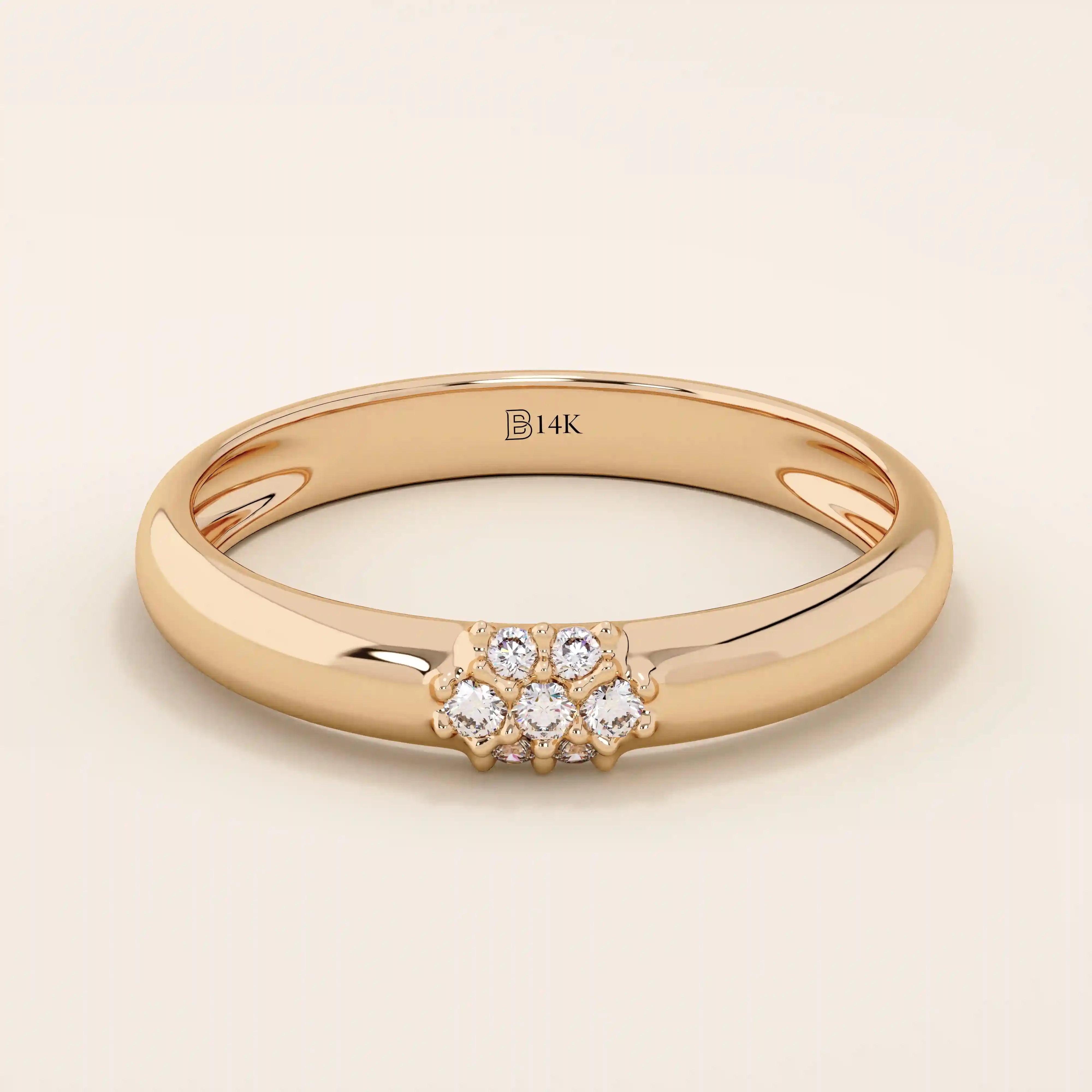 14k solid gold wedding band promise ring featuring clustered sparkling moissanites. A radiant and elegant symbol of commitment.